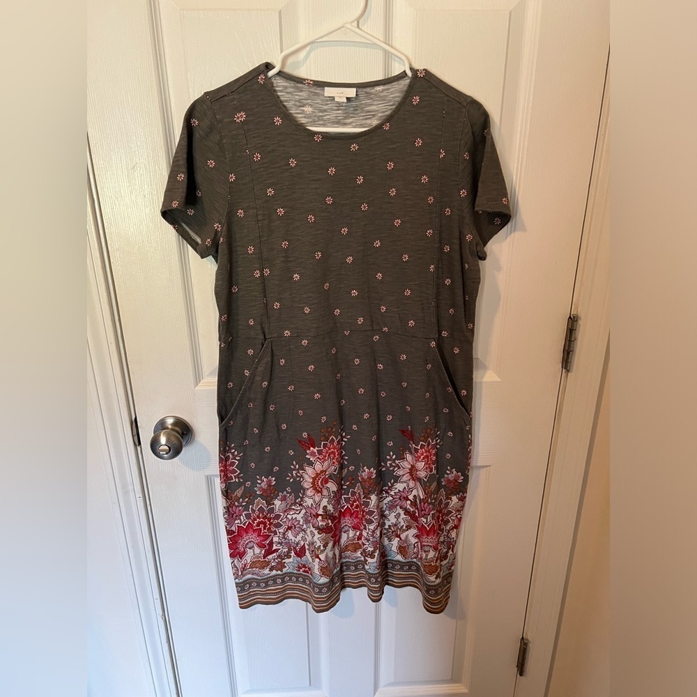 J. Jill Olive Green Floral Dress With Pockets Size Medium